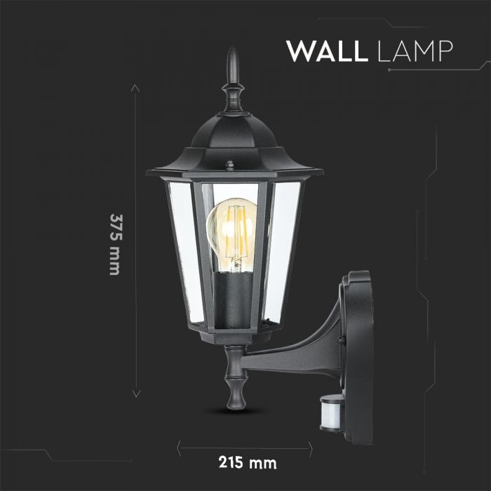 LED GARDEN WALL LIGHT WITH SENSOR E27 IP44 375X215 FACING UP