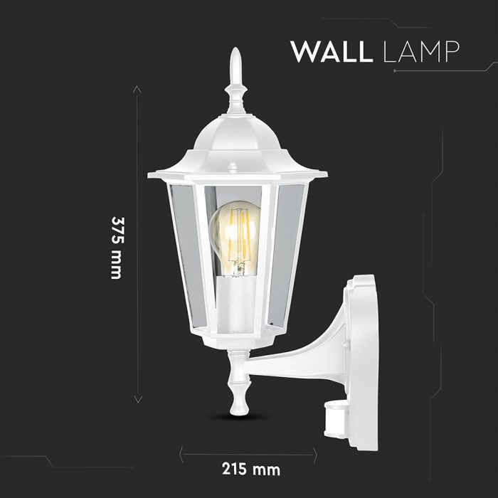 LED GARDEN WALL LIGHT WITH SENSOR E27 IP44 375X215 FACING UP WHITE