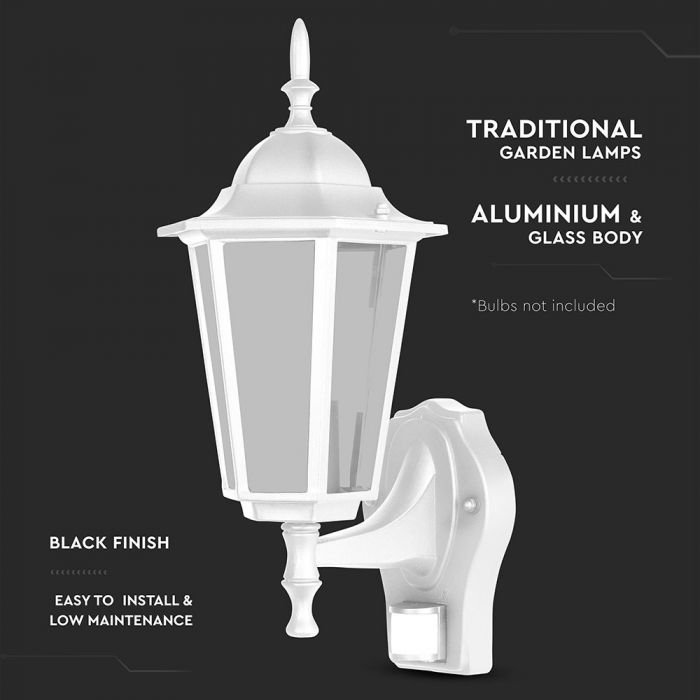 LED GARDEN WALL LIGHT WITH SENSOR E27 IP44 375X215 FACING UP WHITE