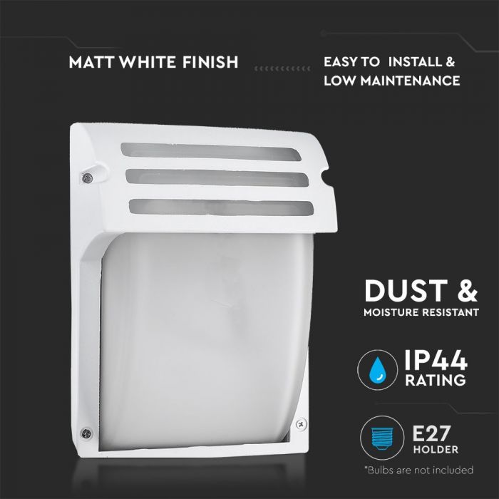 LED GARDEN WALL LIGHT ALUM.+GLASS E27 IP44 245X180X93 WHITE