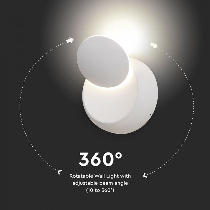 5W Wall Lamp Round White Body Rotatable Natural White