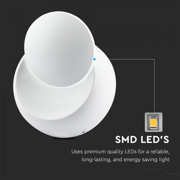 5W Wall Lamp Round White Body Rotatable Natural White