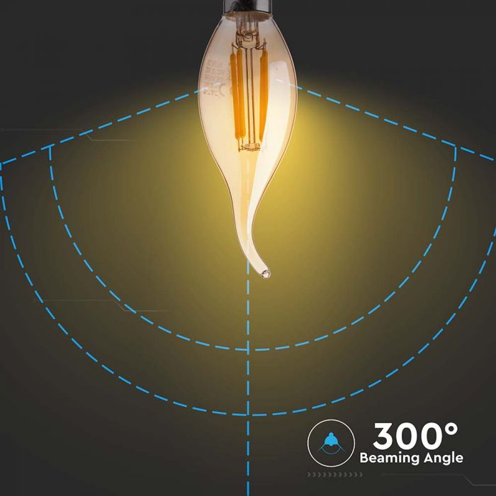 LED E14 FILAMENT AMBER LAMP 4W WW 350lm 300° 35X121 CANDLE FLAME