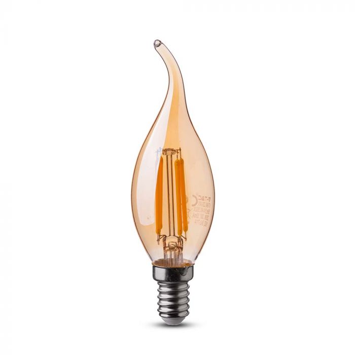 LED E14 FILAMENT AMBER LAMP 4W WW 350lm 300° 35X121 CANDLE FLAME
