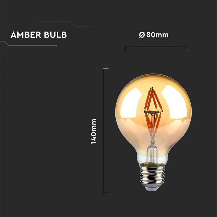 LED E27 FILAMENT LAMP AMBER COVER G80 4W WW 400lm 300° 80X140