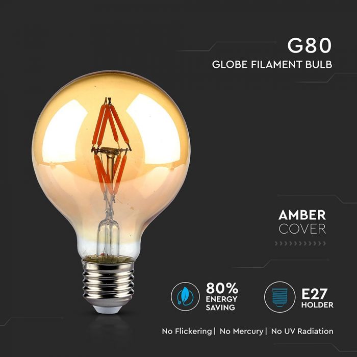 LED E27 FILAMENT LAMP AMBER COVER G80 4W WW 400lm 300° 80X140