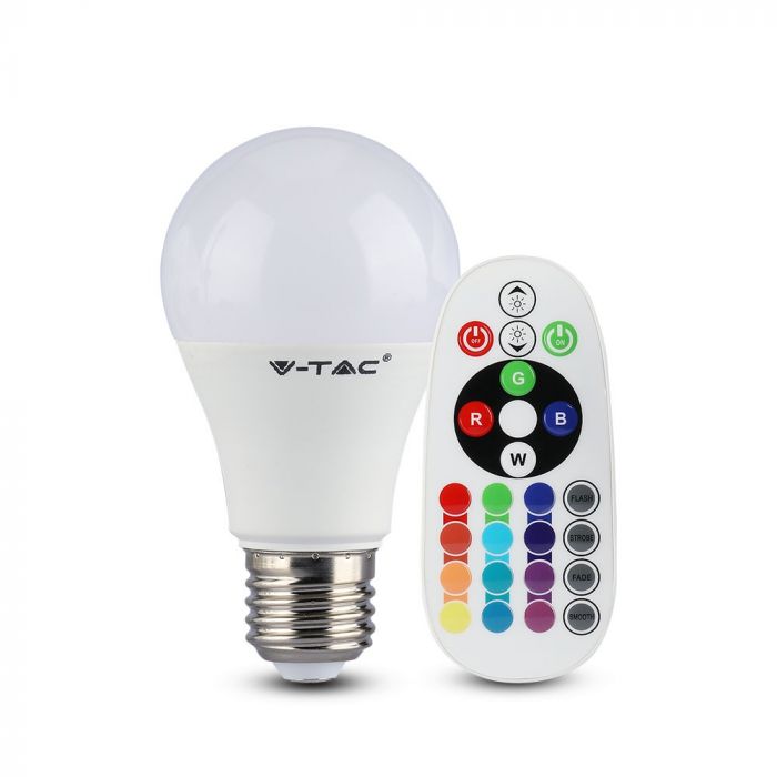 LED RGB E27 A60 LAMP 7W WW 470lm 200° WITH REMOTE CONTROL