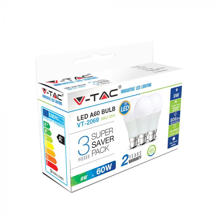 LED B22 LAMP 9W WW 806lm 200° 3PCS/PACK