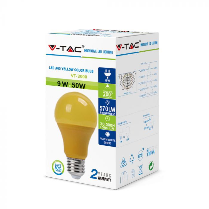 LED E27 LAMP 9W 806lm 200° 60X112 YELLOW