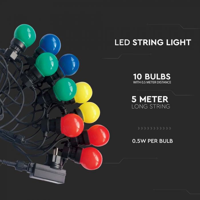 LED String Light 5m. 10 x 0.5W EU Bulbs RGBY