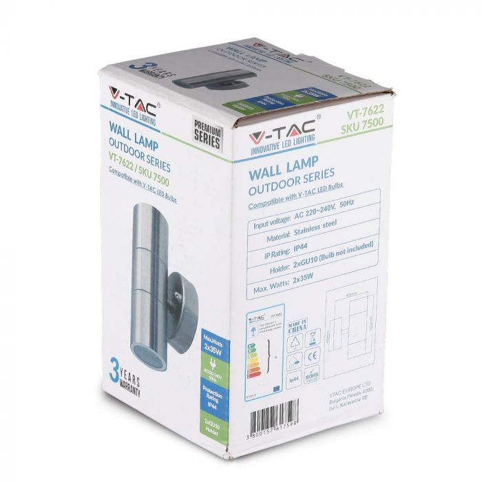 LED WALL FITTING STAINLESS STEEL GU10 2WAY 93X85X163 IP44