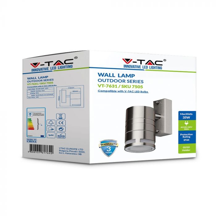 LED WALL GLASS FITTING STAINLESS STEEL GU10 1WAY 110X60X125 IP44