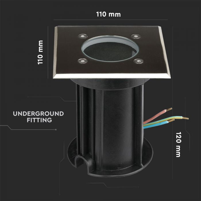 LED UNDERGROUND FITTING STAINLESS STEEL SQUARE GU10 110X110X120 IP65 BLACK