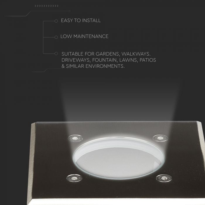 LED UNDERGROUND FITTING STAINLESS STEEL SQUARE GU10 110X110X120 IP65 BLACK