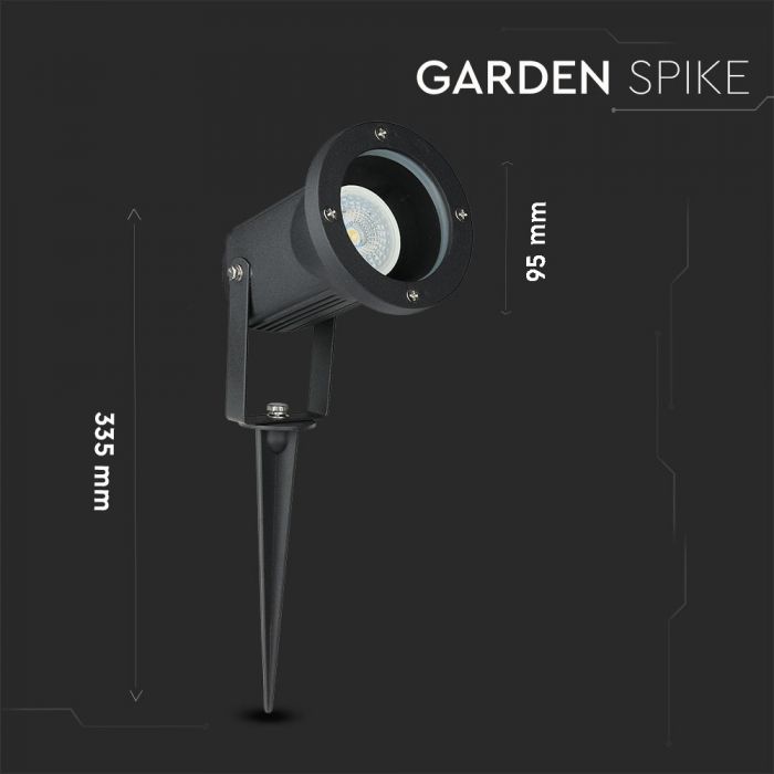 LED GARDEN SPIKE FITTING ALUMINIUM GU10 95X95X335 IP44 BLACK