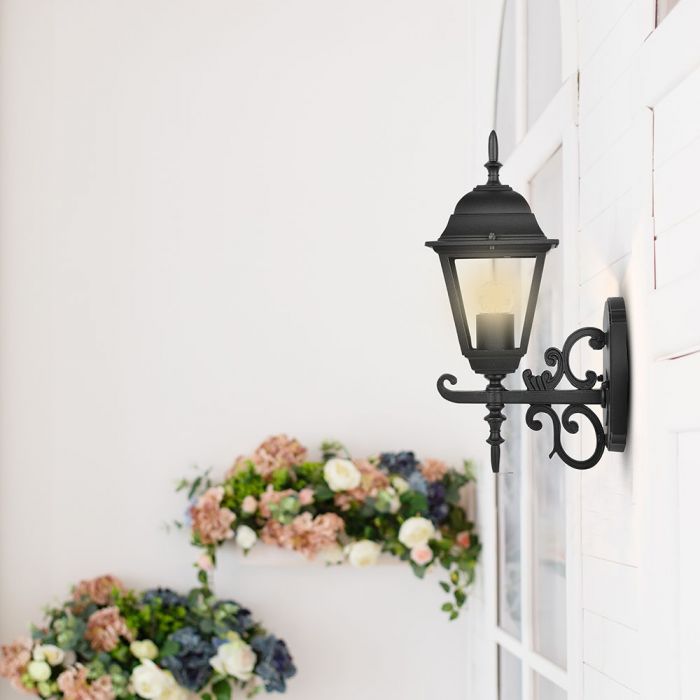 LED GARDEN WALL LIGHT SMALL-MATT BLACK E27 IP44 225X400X148 FACING UP