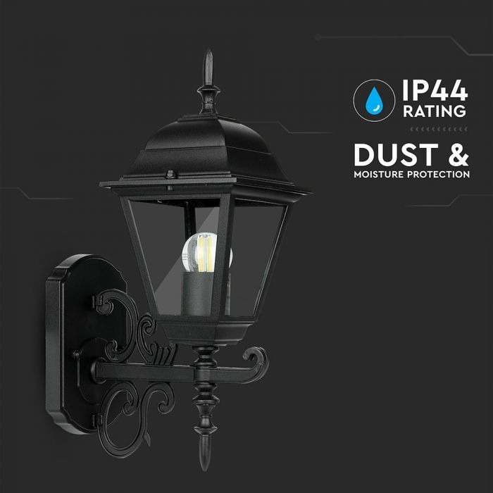 LED GARDEN WALL LIGHT SMALL-MATT BLACK E27 IP44 225X400X148 FACING UP