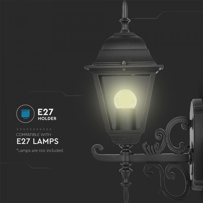 LED GARDEN WALL LIGHT SMALL-MATT BLACK E27 IP44 225X400X148 FACING UP