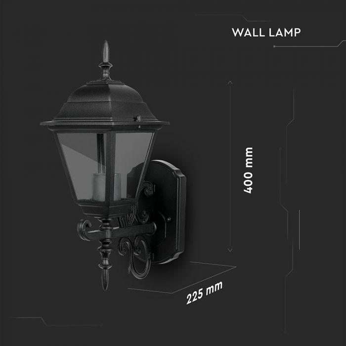 LED GARDEN WALL LIGHT SMALL-MATT BLACK E27 IP44 225X400X148 FACING UP