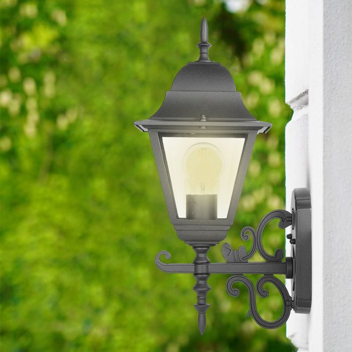LED GARDEN WALL LIGHT LARGE-MATT BLACK E27 IP44 245X445X185 FACING UP