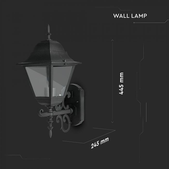 LED GARDEN WALL LIGHT LARGE-MATT BLACK E27 IP44 245X445X185 FACING UP