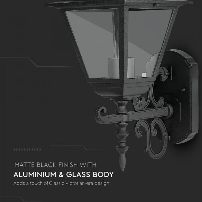 LED GARDEN WALL LIGHT LARGE-MATT BLACK E27 IP44 245X445X185 FACING UP