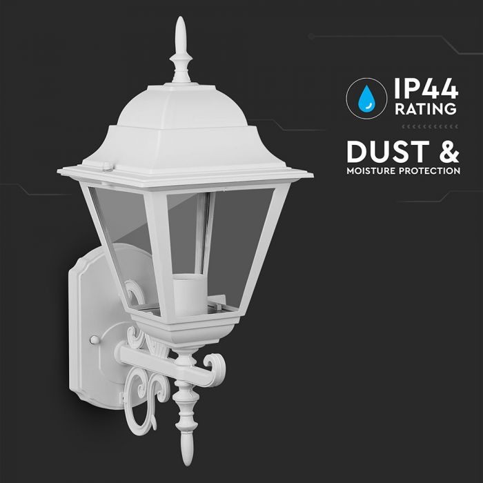 LED GARDEN WALL LIGHT LARGE-MATT WHITE E27 IP44 245X445X185 FACING UP
