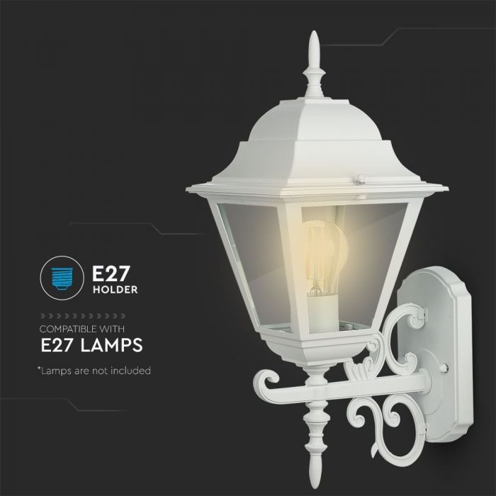 LED GARDEN WALL LIGHT LARGE-MATT WHITE E27 IP44 245X445X185 FACING UP