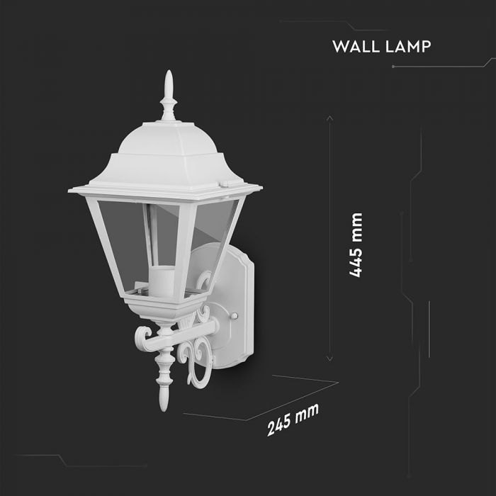 LED GARDEN WALL LIGHT LARGE-MATT WHITE E27 IP44 245X445X185 FACING UP