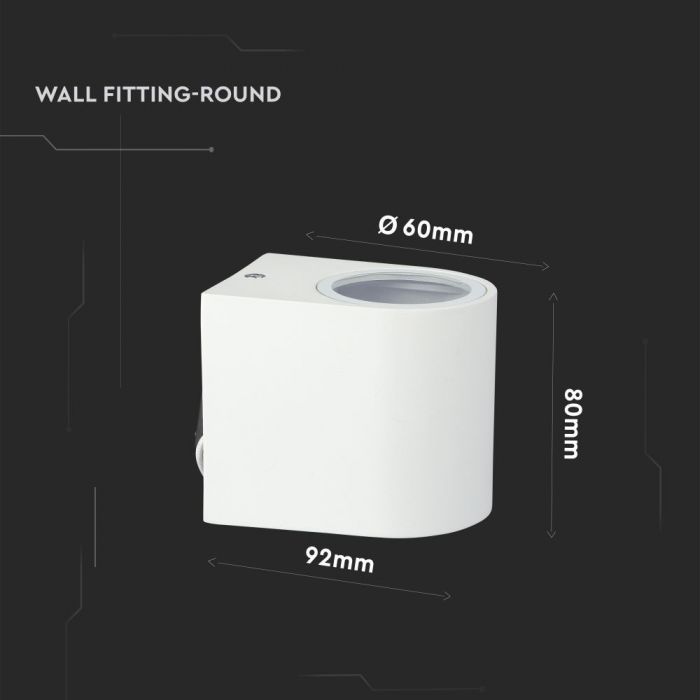 LED WALL SLEEK FITTING ALUMINIUM ROUND GU10 1WAY 92X68X80 IP44 WHITE