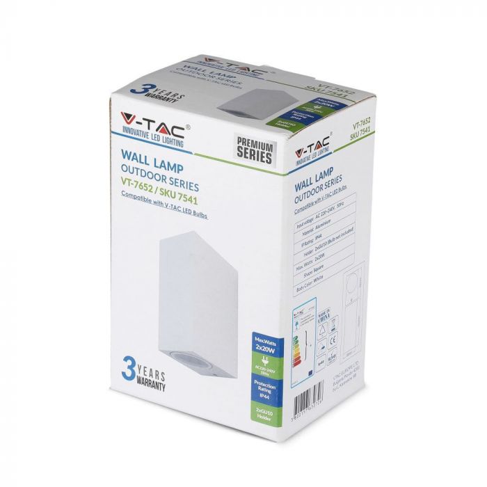 LED WALL SLEEK FITTING ALUMINIUM SQUARE GU10 2WAY 92X68X150 IP44 WHITE