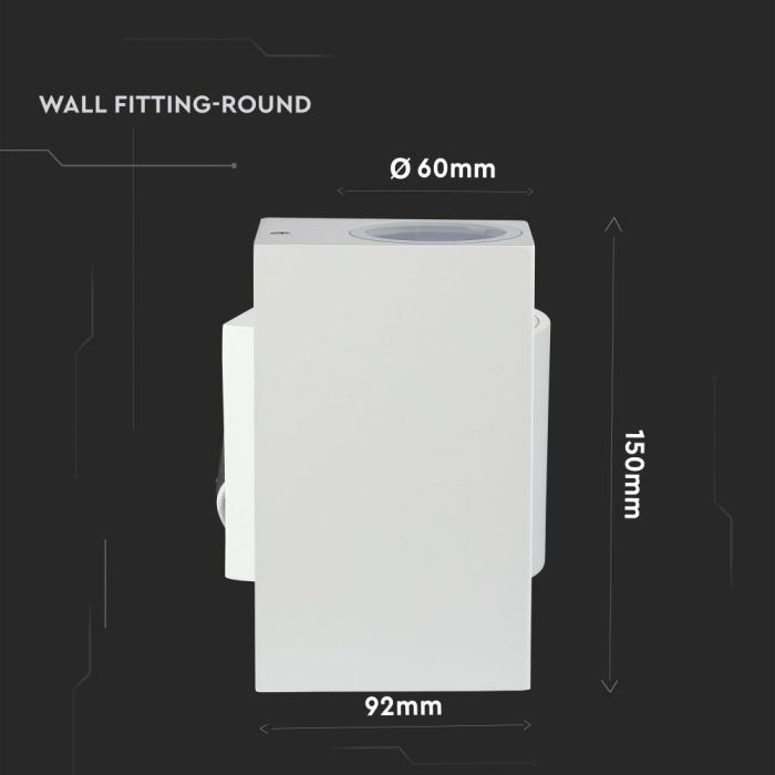 LED WALL SLEEK FITTING ALUMINIUM SQUARE GU10 2WAY 92X68X150 IP44 WHITE