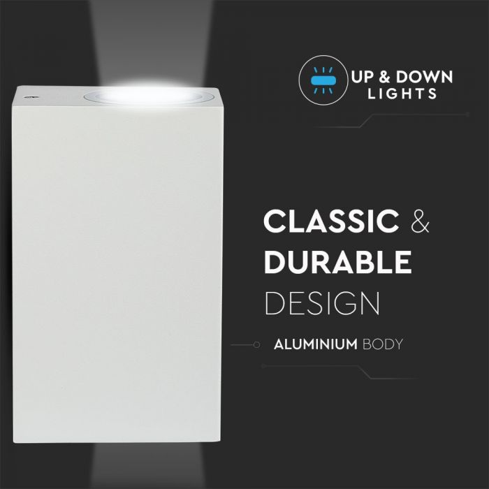 LED WALL SLEEK FITTING ALUMINIUM SQUARE GU10 2WAY 92X68X150 IP44 WHITE