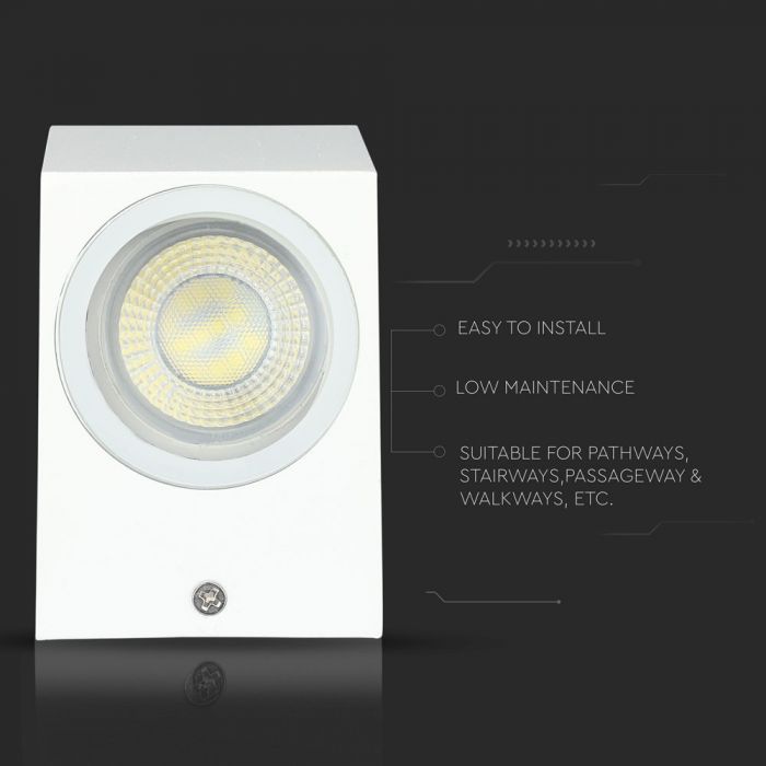 LED WALL SLEEK FITTING ALUMINIUM SQUARE GU10 2WAY 92X68X150 IP44 WHITE