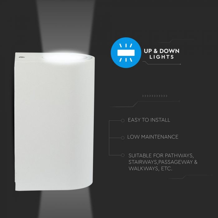 LED WALL SLEEK FITTING ALUMINIUM ROUND GU10 2WAY 92X68X150 IP44 WHITE