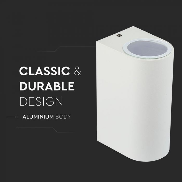 LED WALL SLEEK FITTING ALUMINIUM ROUND GU10 2WAY 92X68X150 IP44 WHITE