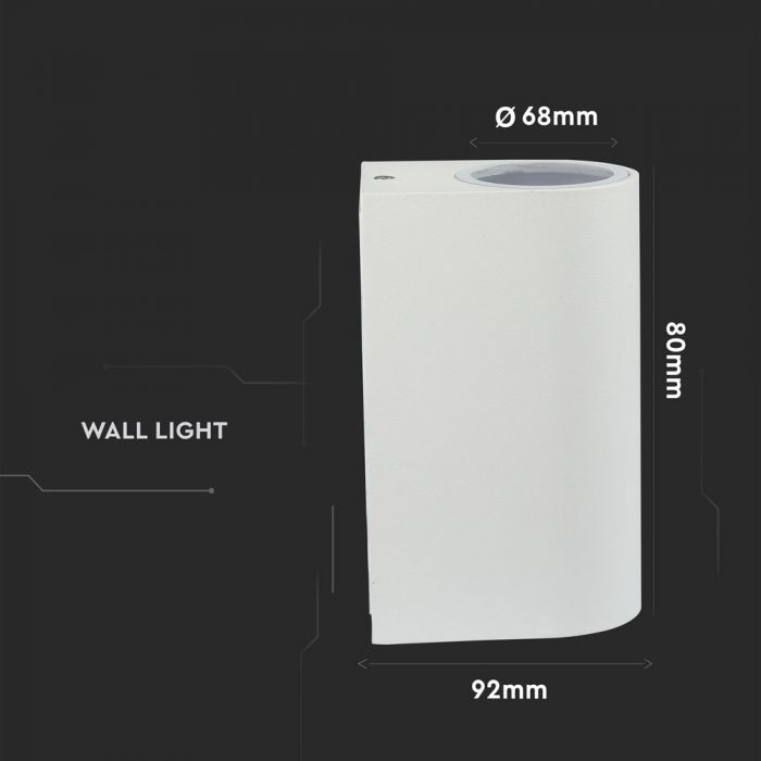 LED WALL SLEEK FITTING ALUMINIUM ROUND GU10 2WAY 92X68X150 IP44 WHITE