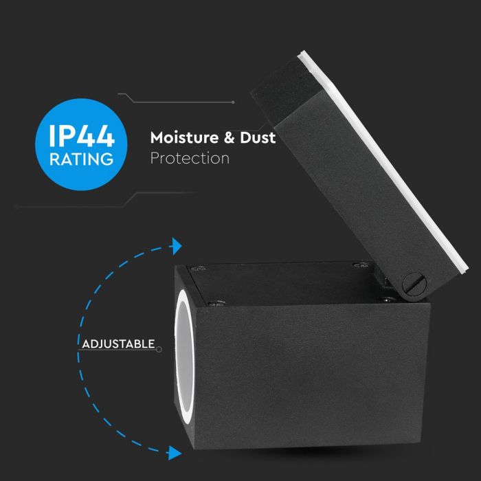 LED WALL FITTING ADJUSTABLE HEAD ALUMINIUM GU10 1WAY 100X66X92 IP44 BLACK