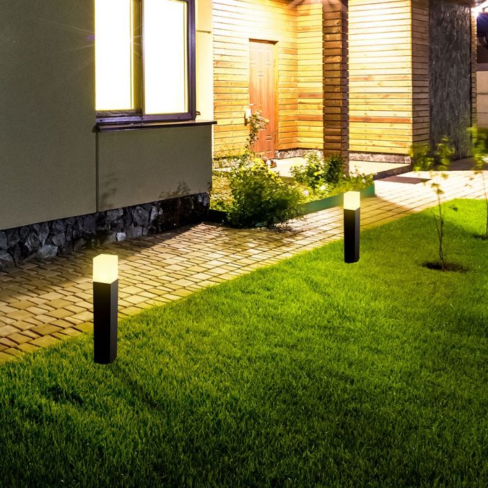 LED GARDEN FLOOR LIGHT SQUARE GU10 IP54 80X80X500 BLACK ALUMINIUM+PC DIFFUSER