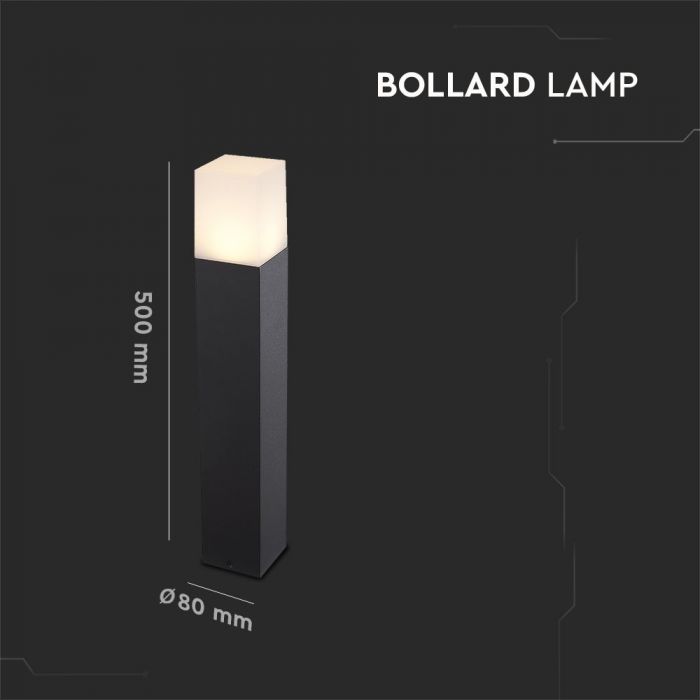 LED GARDEN FLOOR LIGHT SQUARE GU10 IP54 80X80X500 BLACK ALUMINIUM+PC DIFFUSER