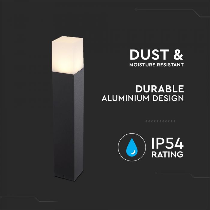 LED GARDEN FLOOR LIGHT SQUARE GU10 IP54 80X80X500 BLACK ALUMINIUM+PC DIFFUSER