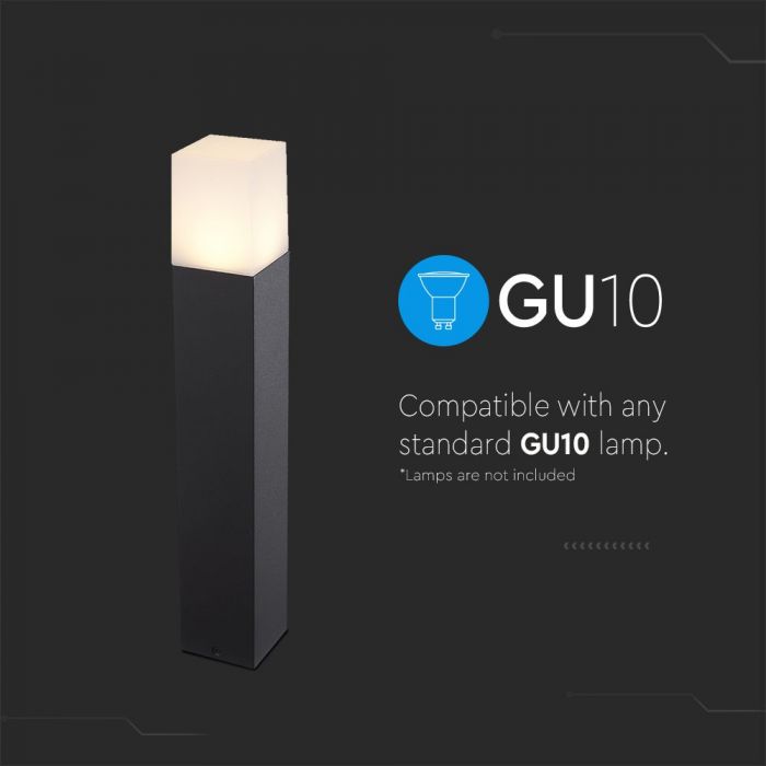 LED GARDEN FLOOR LIGHT SQUARE GU10 IP54 80X80X500 BLACK ALUMINIUM+PC DIFFUSER