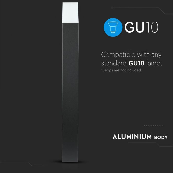 LED GARDEN FLOOR LIGHT SQUARE GU10 IP54 80X80X800 BLACK ALUMINIUM+PC DIFFUSER