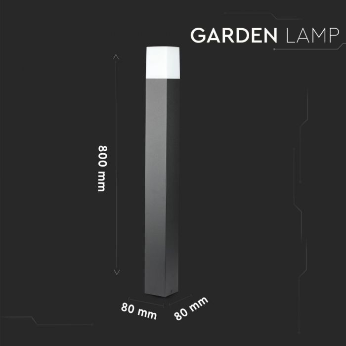 LED GARDEN FLOOR LIGHT SQUARE GU10 IP54 80X80X800 BLACK ALUMINIUM+PC DIFFUSER