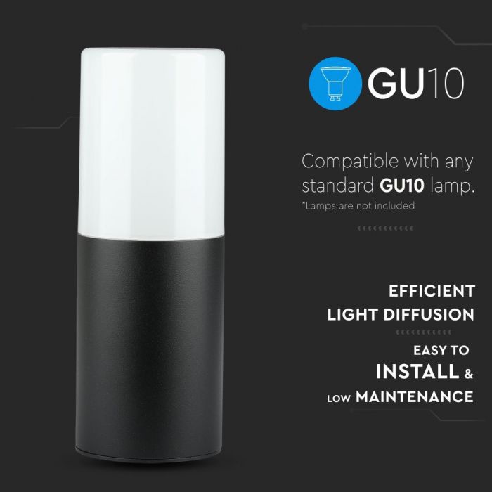 LED GARDEN WALL LIGHT CYLINDER GU10 IP54 121X80X250 BLACK ALUMINIUM+PC DIFFUSER