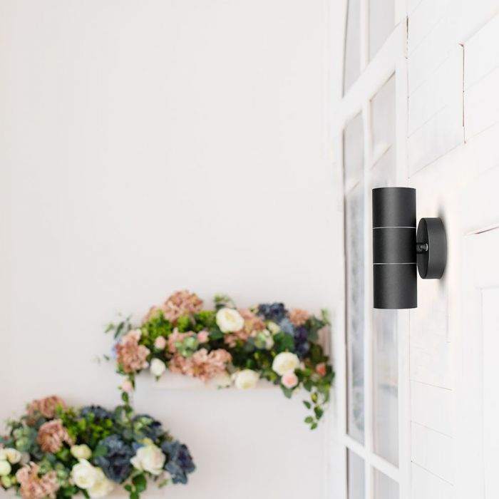 LED WALL FITTING STAINLESS STEEL GU10 2WAY 93X85X163 IP44 BLACK