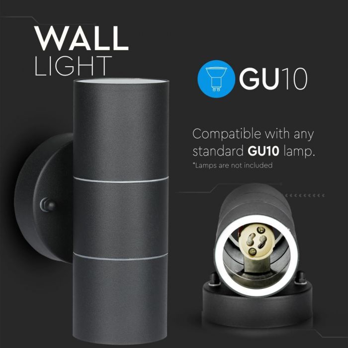 LED WALL FITTING STAINLESS STEEL GU10 2WAY 93X85X163 IP44 BLACK