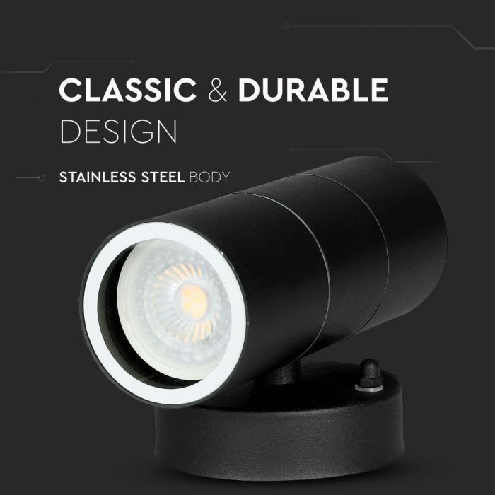 LED WALL FITTING STAINLESS STEEL GU10 2WAY 93X85X163 IP44 BLACK