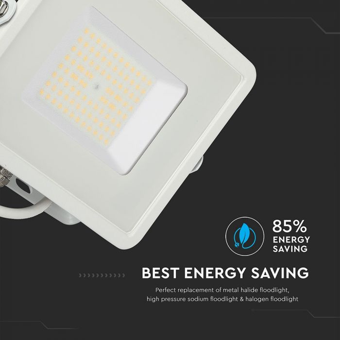 50W LED Floodlight SMD SAMSUNG Chip Slim White Body 6400K 120 lm/Watt