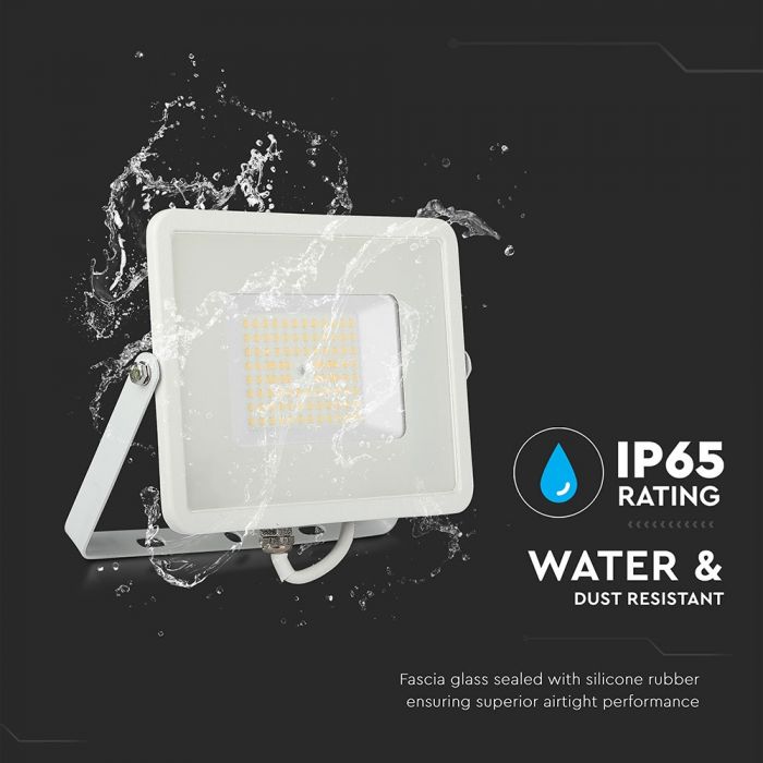 50W LED Floodlight SMD SAMSUNG Chip Slim White Body 6400K 120 lm/Watt